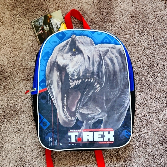 Jurassic Park T-Rex Backpack w/Water Bottle Pocket Back To School - Picture 1 of 8